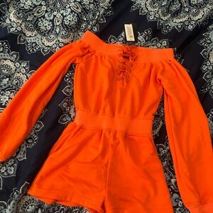 Fashion Nova Bright Orange Lace-Up Romper